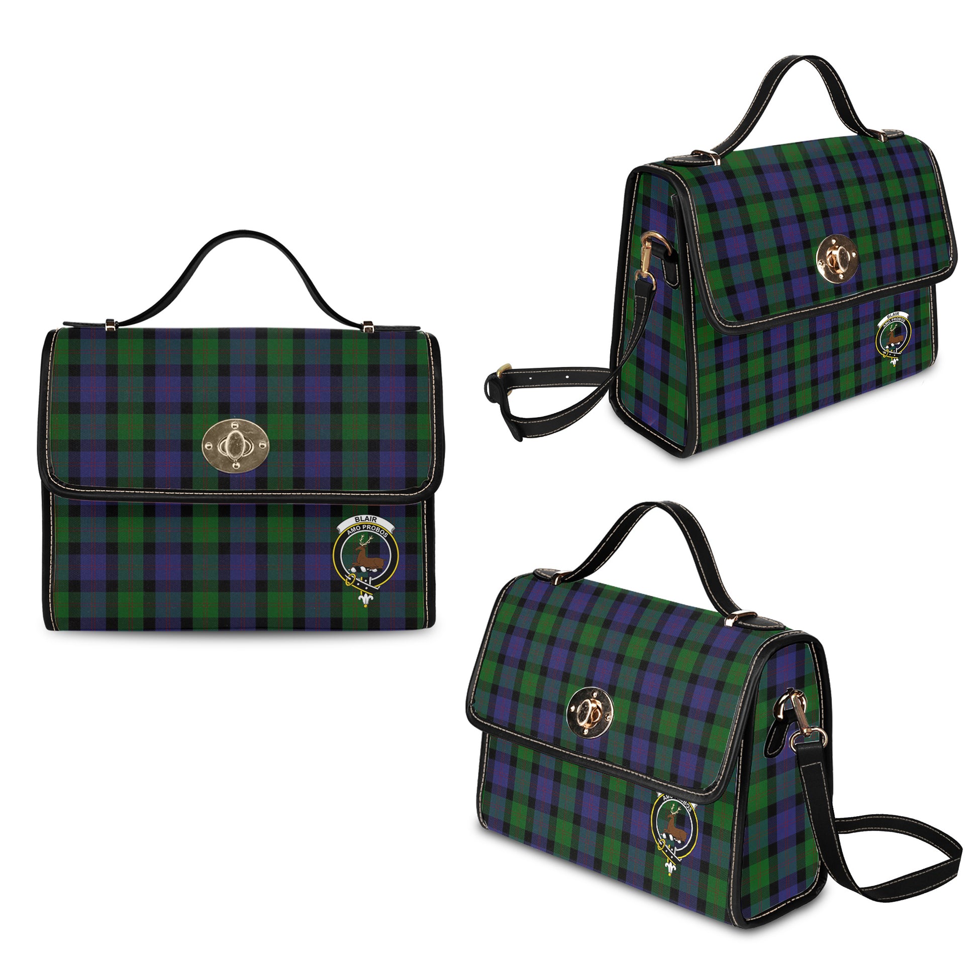 Blair Tartan Leather Strap Waterproof Canvas Bag with Family Crest - Tartanvibesclothing