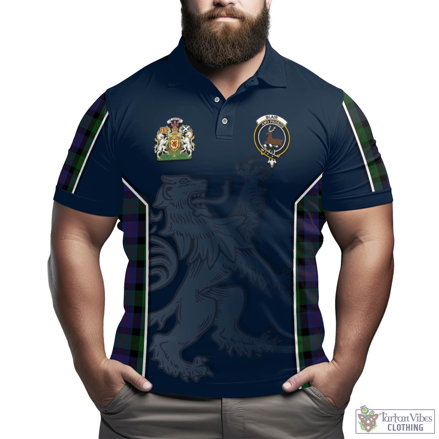 Tartan Vibes Clothing Blair Tartan Men's Polo Shirt with Family Crest and Lion Rampant Vibes Sport Style