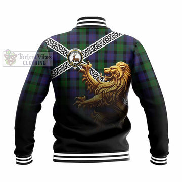 Blair Crest Tartan Baseball Jacket with Golden Lion Emblem Celtic Style