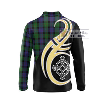 Blair Tartan Long Sleeve Polo Shirt with Family Crest and Celtic Symbol Style - Tartan Vibes Clothing