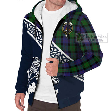 Blair Tartan Sherpa Hoodie Featuring Thistle and Scotland Map