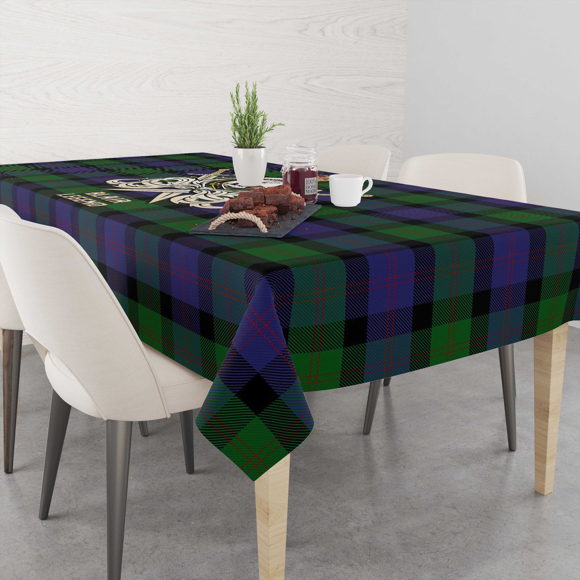 Tartan Vibes Clothing Blair Tartan Tablecloth with Clan Crest and the Golden Sword of Courageous Legacy