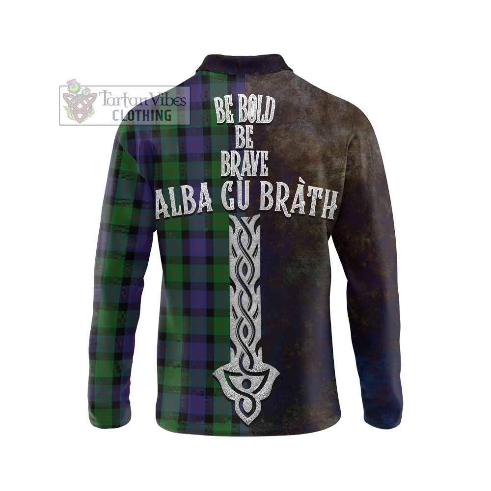 Tartan Vibes Clothing Blair Tartan Family Crest Long Sleeve Polo Shirt Alba Gu Brath Be Brave Lion Ancient Style