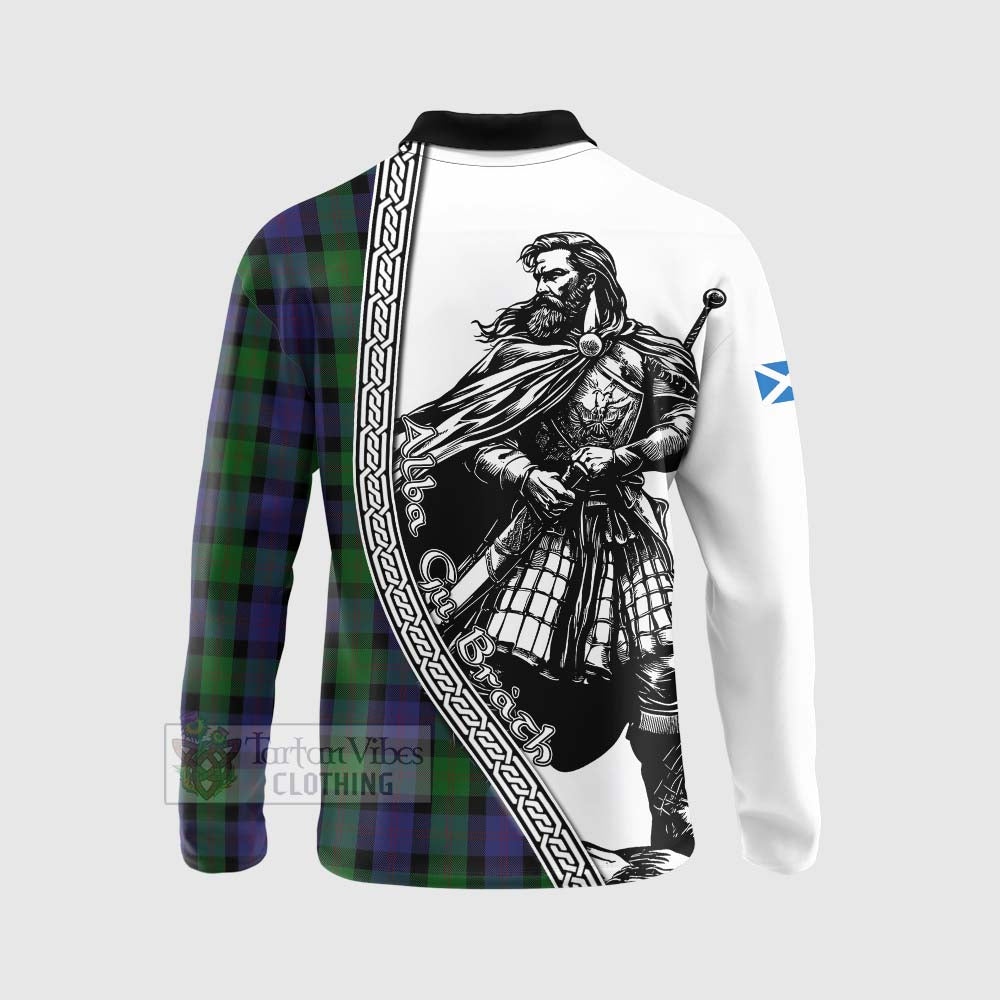 Tartan Vibes Clothing Blair Tartan Clan Crest Long Sleeve Polo Shirt with Highlander Warrior Celtic Style
