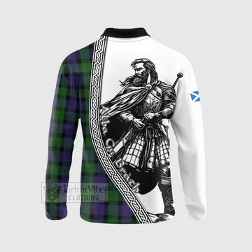 Tartan Vibes Clothing Blair Tartan Clan Crest Long Sleeve Polo Shirt with Highlander Warrior Celtic Style