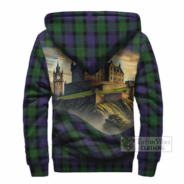 Blair Tartan Family Crest Sherpa Hoodie with Scottish Ancient Castle Style