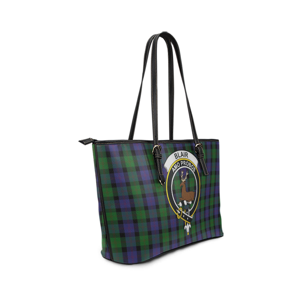 Blair Tartan Leather Tote Bag with Family Crest - Tartanvibesclothing