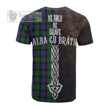 Blair Tartan Family Crest Cotton T-shirt Alba Gu Brath Be Brave Lion Ancient Style