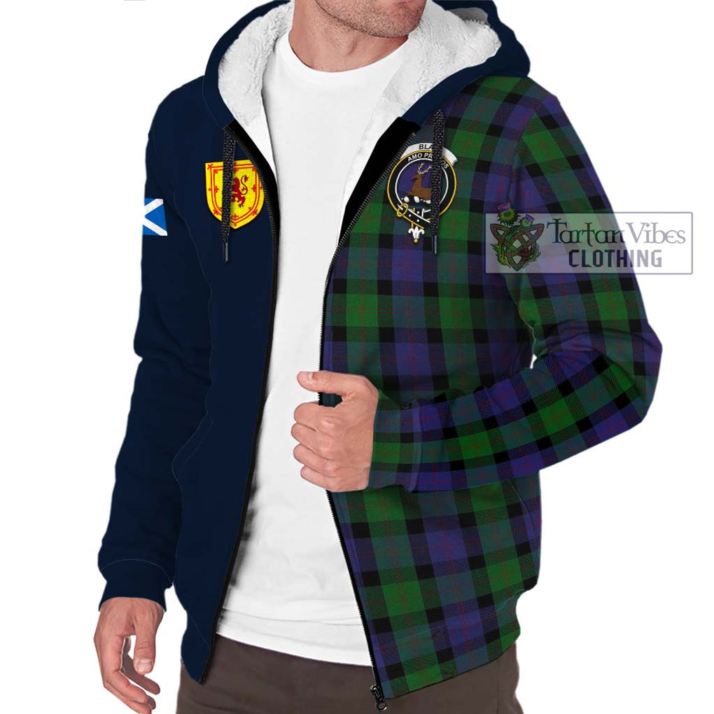 Blair Tartan Sherpa Hoodie Alba with Scottish Lion Royal Arm Half Style - Tartan Vibes Clothing
