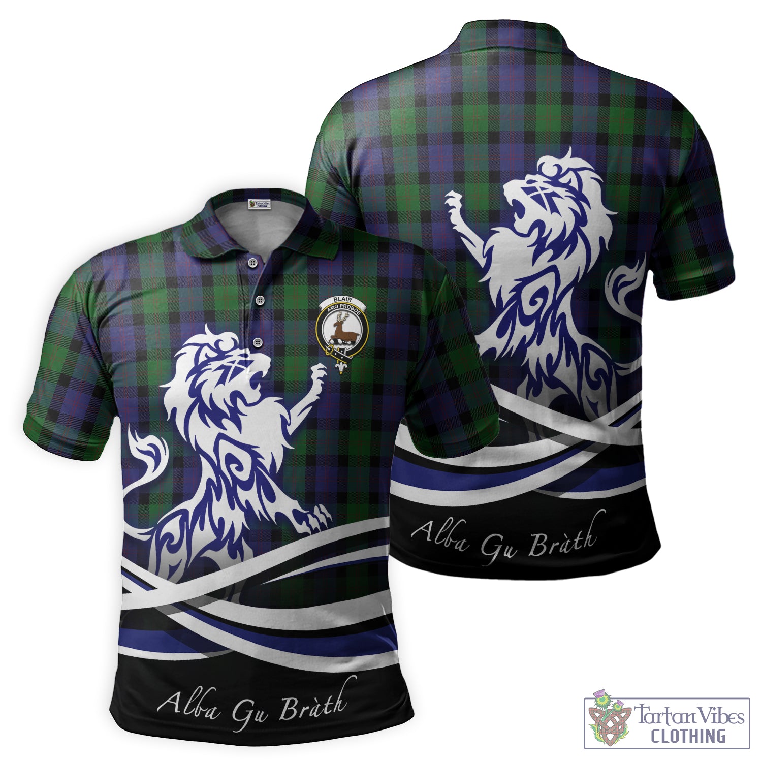 Blair Tartan Polo Shirt with Alba Gu Brath Regal Lion Emblem - Tartan Vibes Clothing