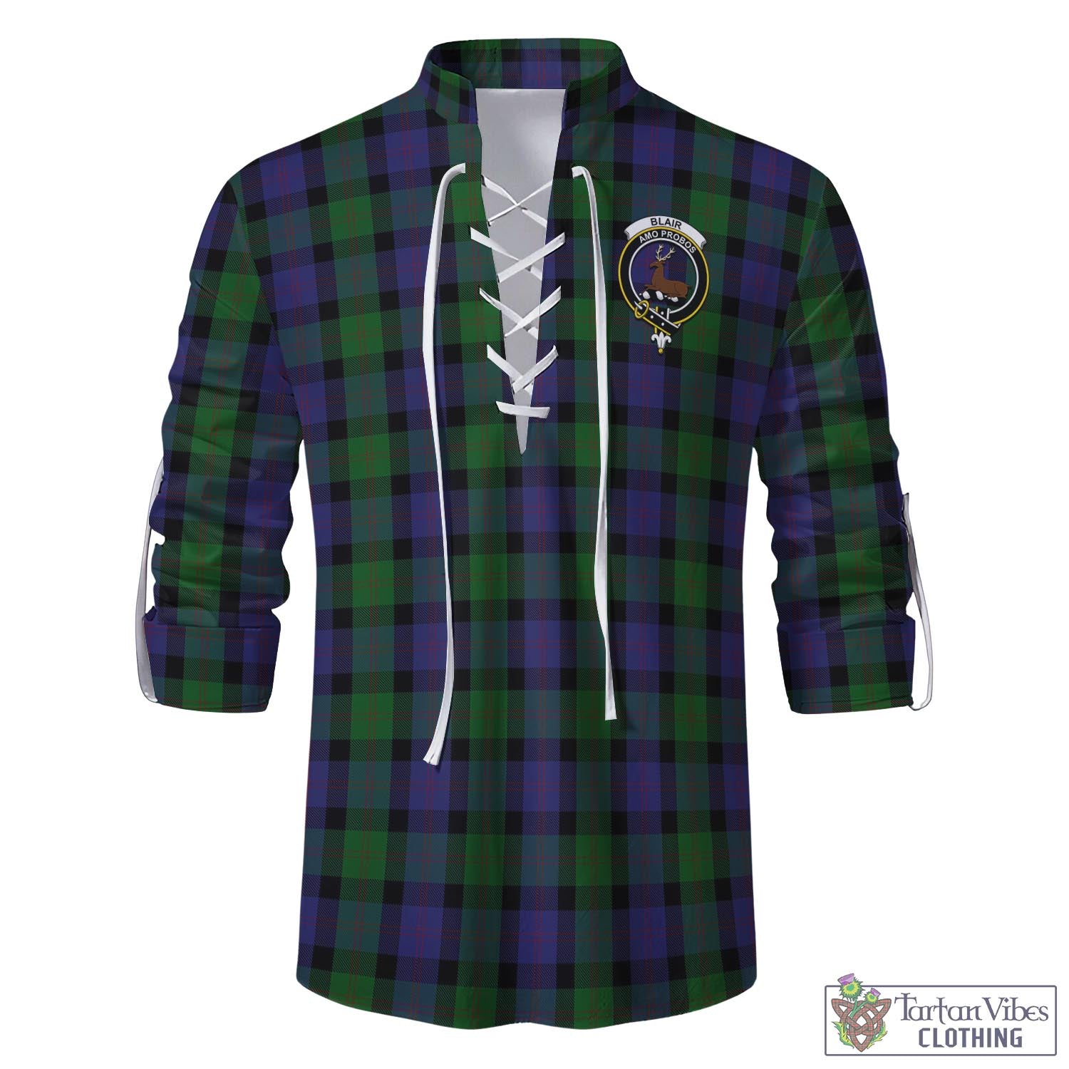 Tartan Vibes Clothing Blair Tartan Men's Scottish Traditional Jacobite Ghillie Kilt Shirt with Family Crest
