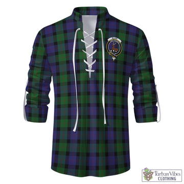 Blair Tartan Men's Scottish Traditional Jacobite Ghillie Kilt Shirt with Family Crest