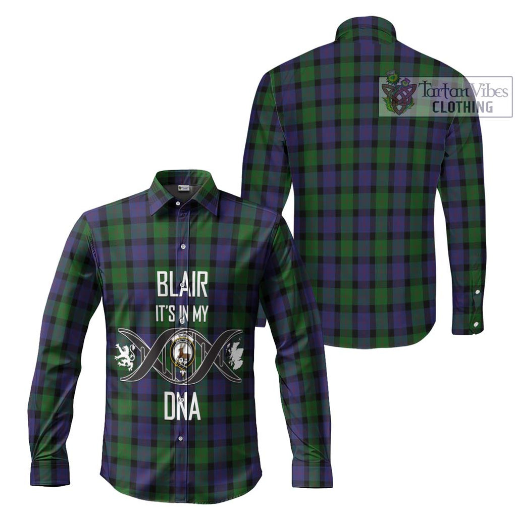 Blair Tartan Long Sleeve Button Shirt with Family Crest DNA In Me Style Men's Shirt - Tartanvibesclothing Shop