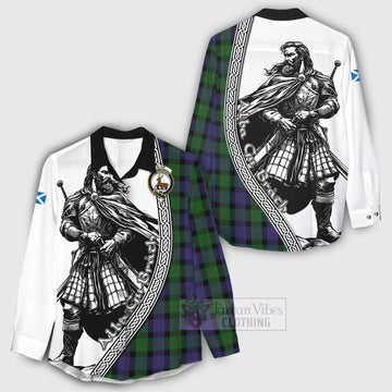 Blair Tartan Clan Crest Women's Casual Shirt with Highlander Warrior Celtic Style