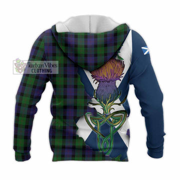 Blair Tartan Family Crest Knitted Hoodie Scottish Thistle Celtic Inspired
