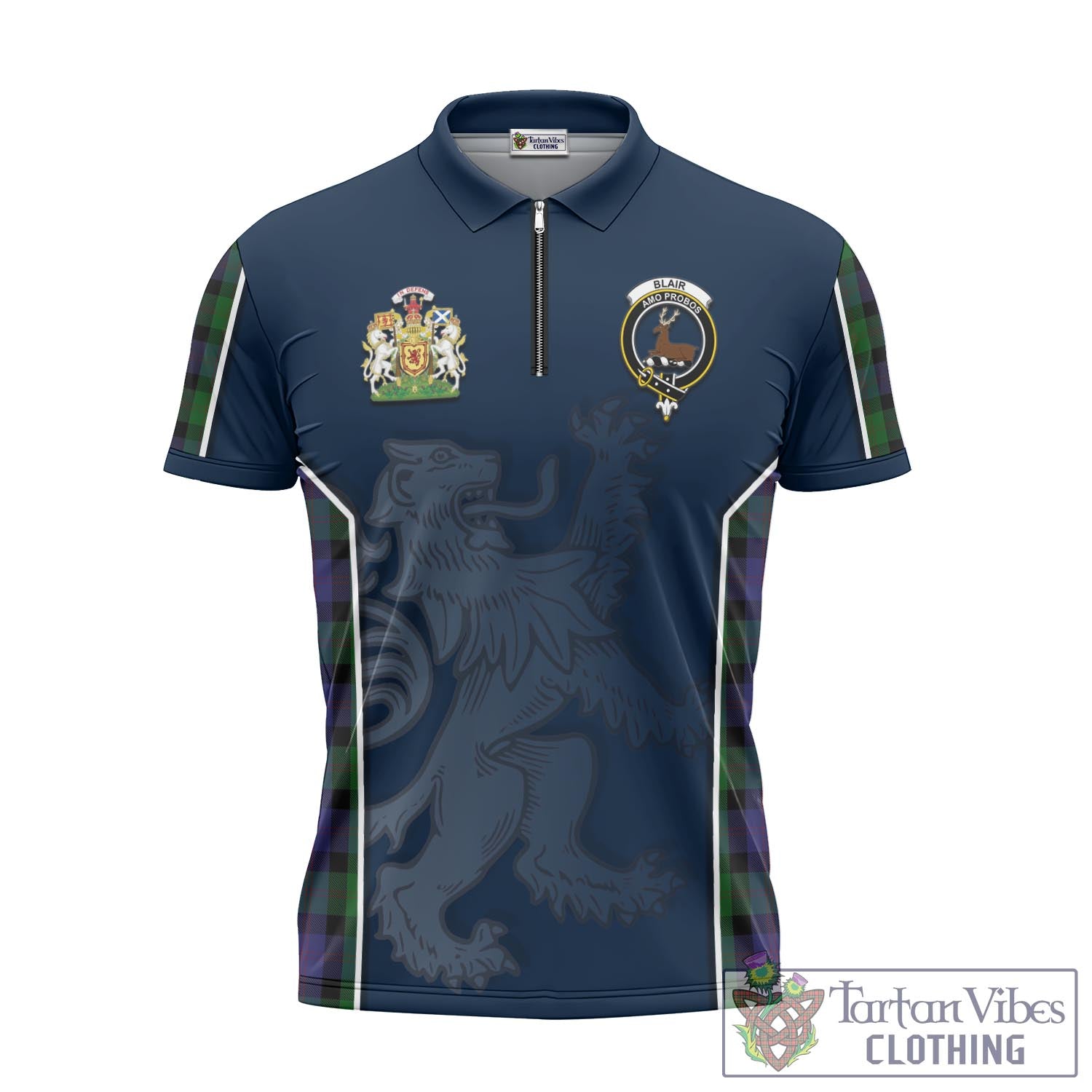Tartan Vibes Clothing Blair Tartan Zipper Polo Shirt with Family Crest and Lion Rampant Vibes Sport Style