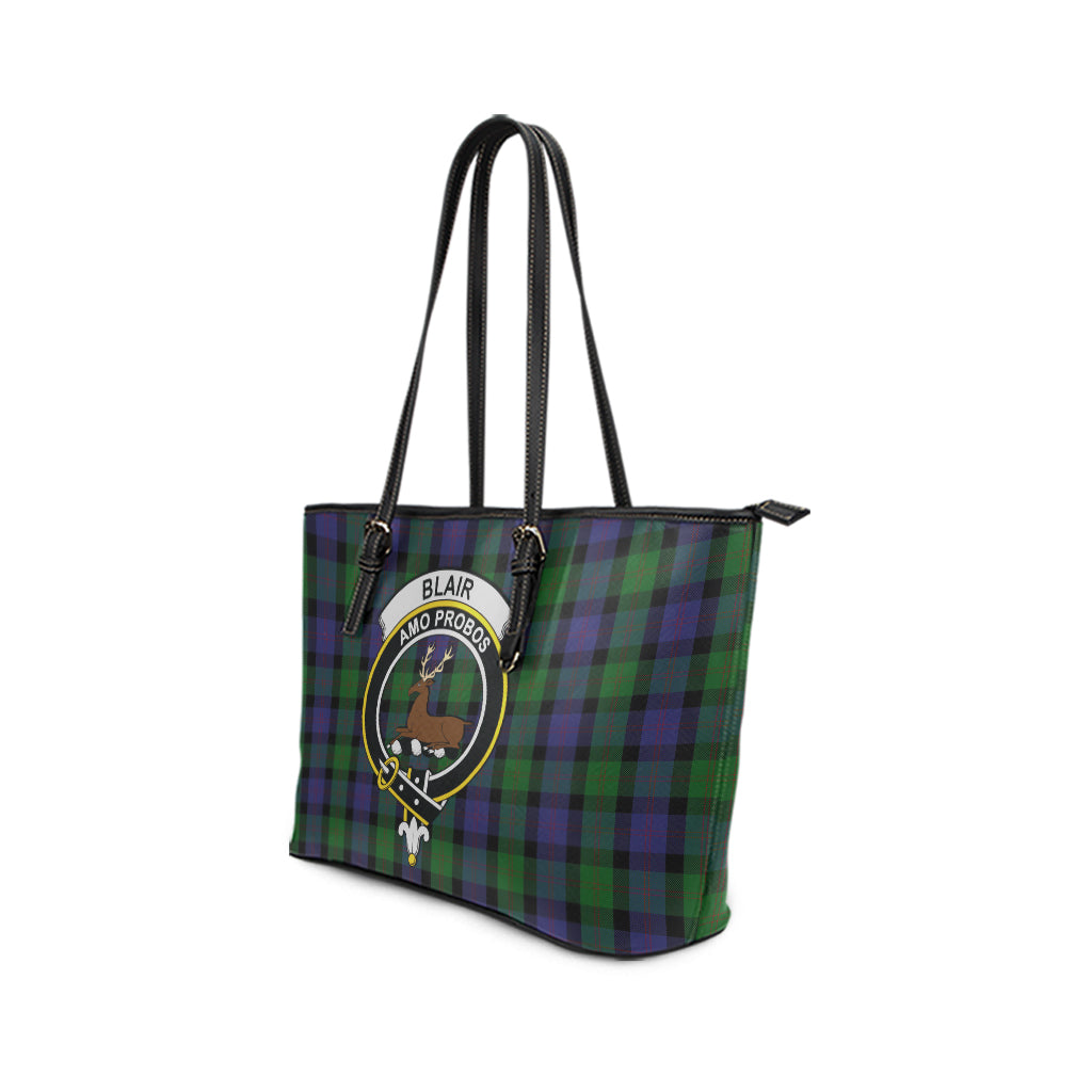 Blair Tartan Leather Tote Bag with Family Crest - Tartanvibesclothing