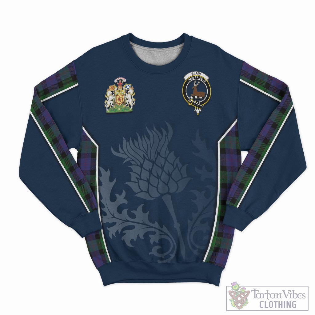 Tartan Vibes Clothing Blair Tartan Sweatshirt with Family Crest and Scottish Thistle Vibes Sport Style