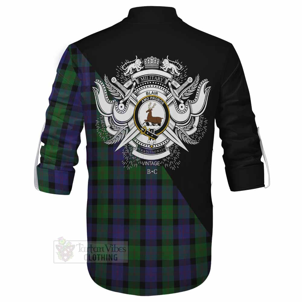 Tartan Vibes Clothing Blair Tartan Ghillie Kilt Shirt with Family Crest and Military Logo Style