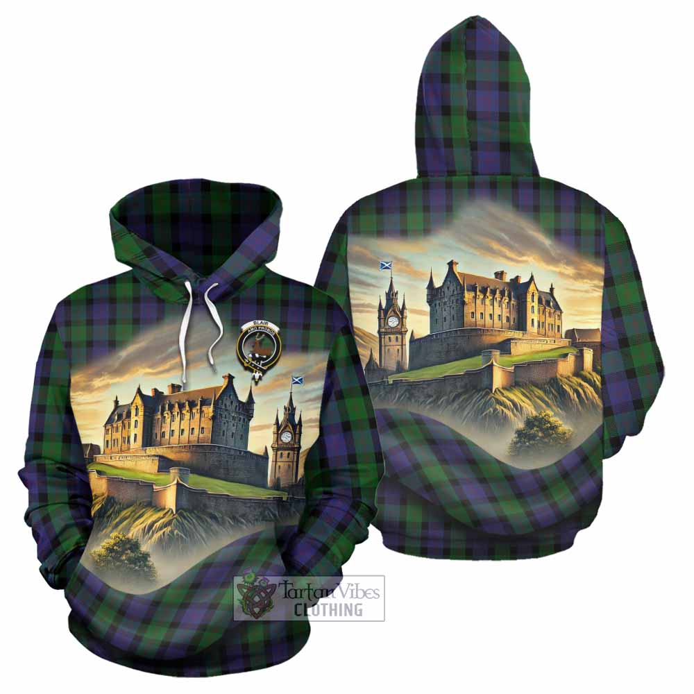 Tartan Vibes Clothing Blair Tartan Family Crest Hoodie with Scottish Ancient Castle Style