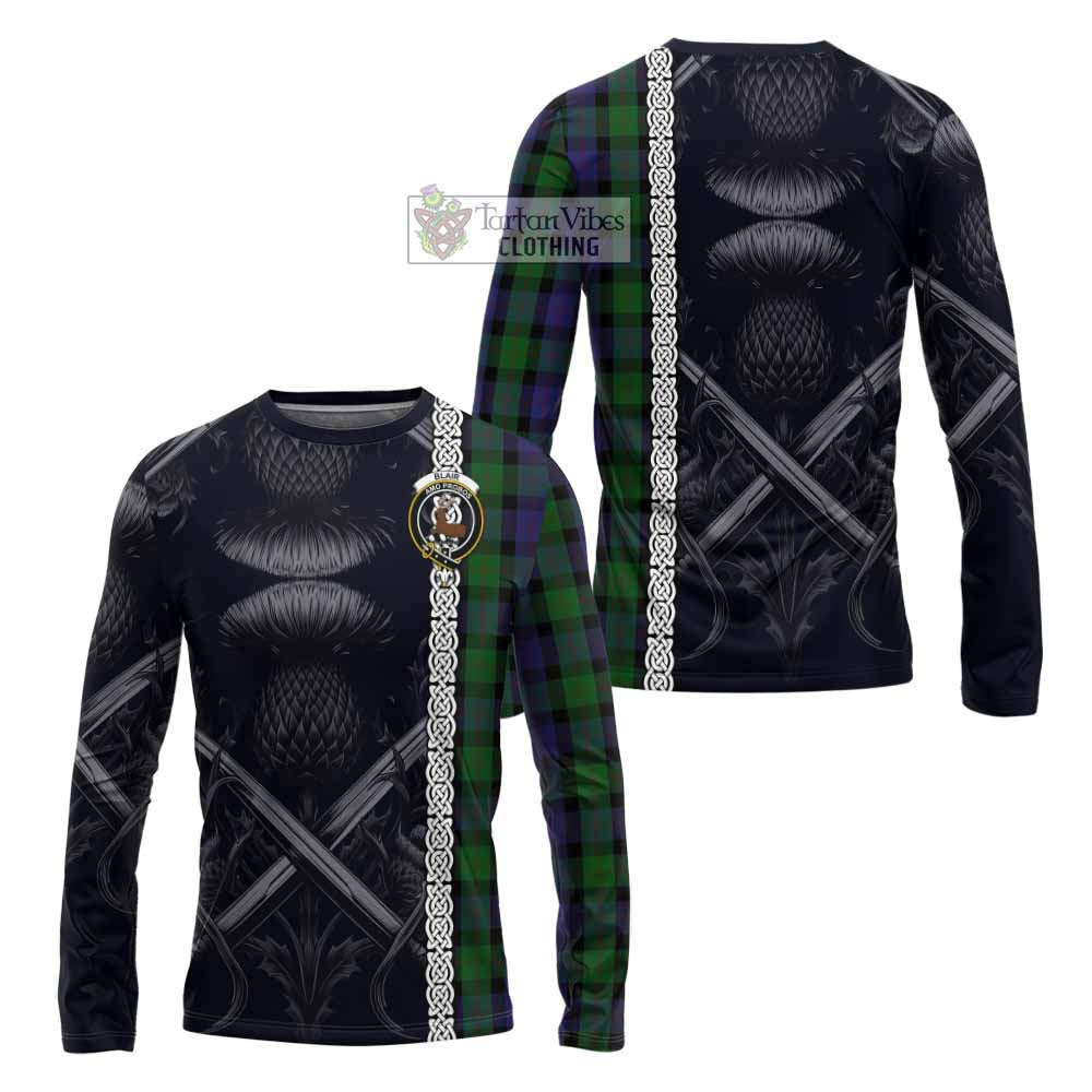 Tartan Vibes Clothing Blair Tartan Long Sleeve T-Shirt with Family Crest Cross Sword Thistle Celtic Vibes