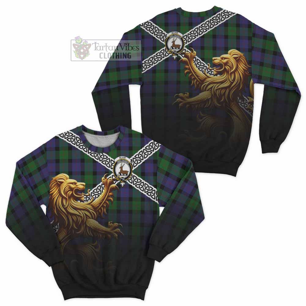 Tartan Vibes Clothing Blair Crest Tartan Sweatshirt with Golden Lion Emblem Celtic Style