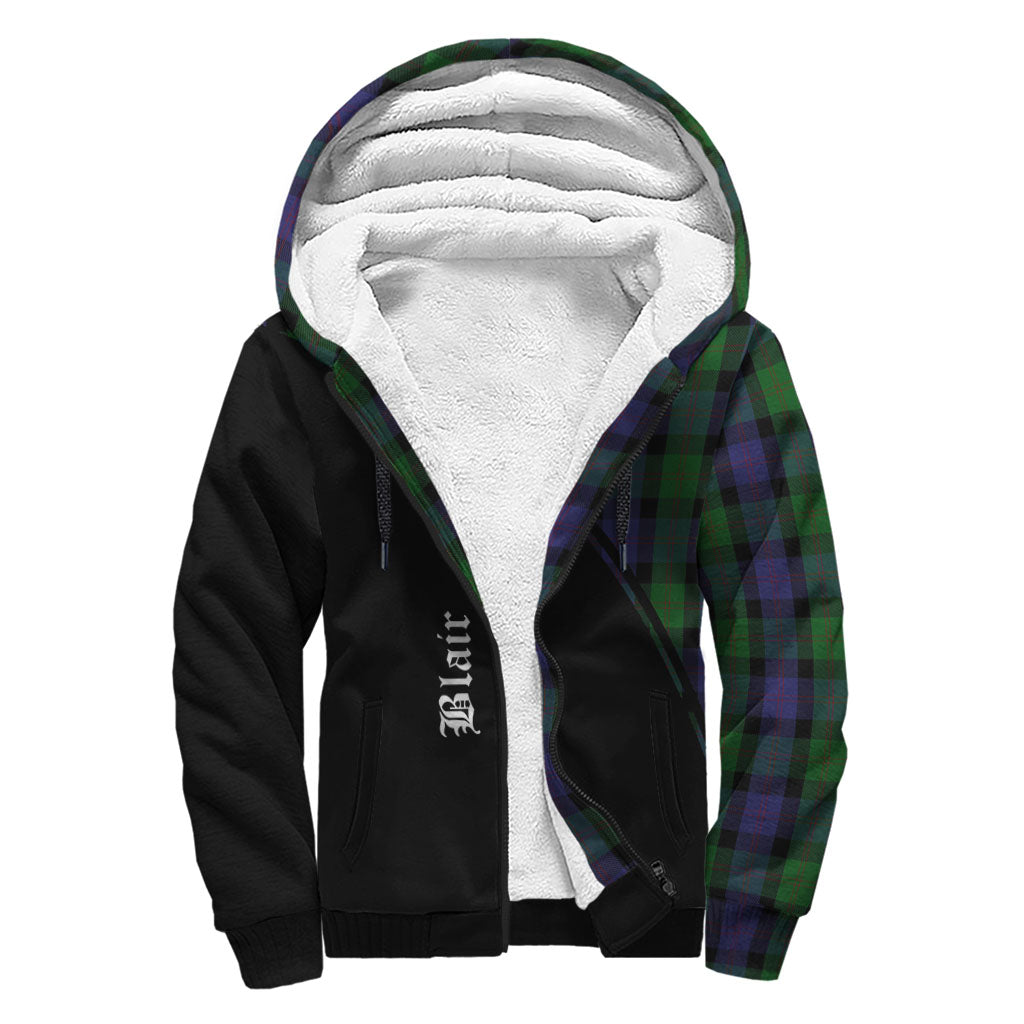 Blair Tartan Sherpa Hoodie with Family Crest Curve Style - Tartanvibesclothing