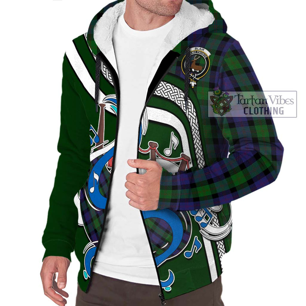 Blair Tartan Sherpa Hoodie with Epic Bagpipe Style Unisex - Tartanvibesclothing Shop