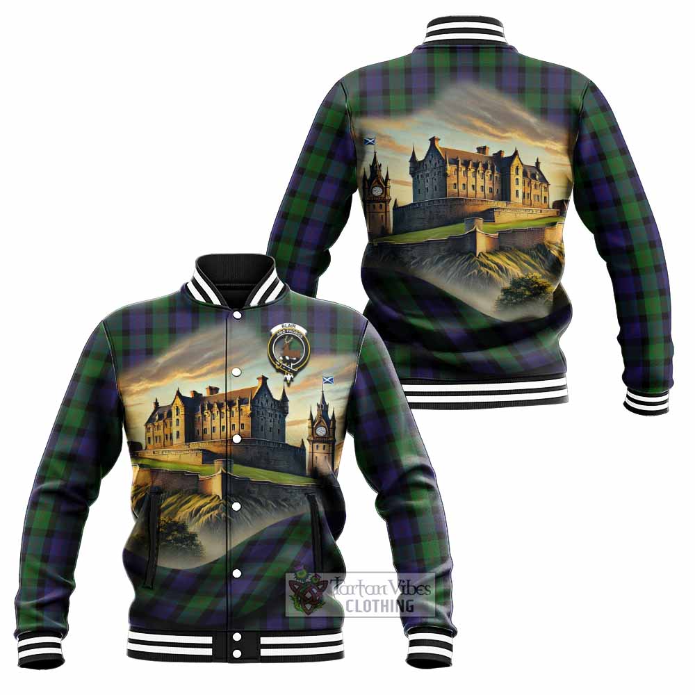 Tartan Vibes Clothing Blair Tartan Family Crest Baseball Jacket with Scottish Ancient Castle Style