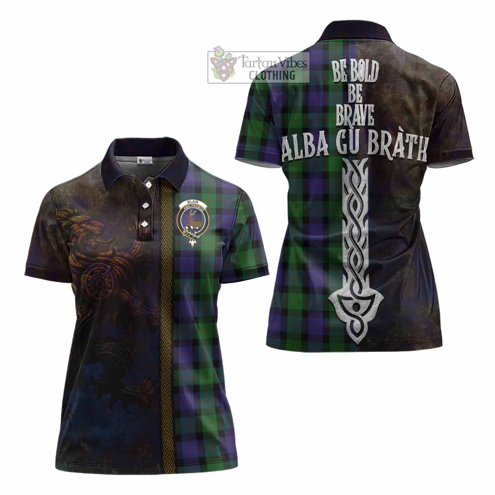 Tartan Vibes Clothing Blair Tartan Family Crest Women's Polo Shirt Alba Gu Brath Be Brave Lion Ancient Style