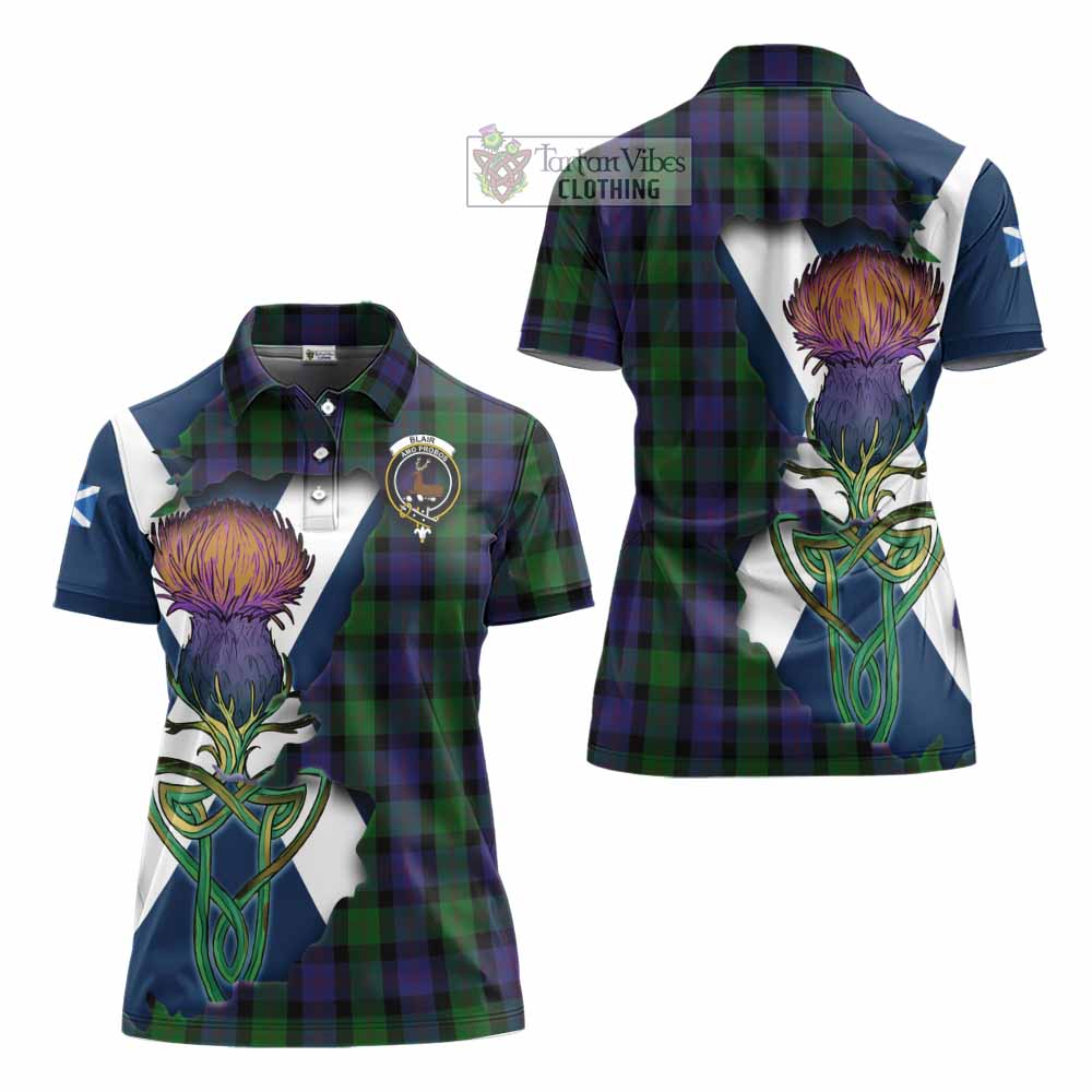 Tartan Vibes Clothing Blair Tartan Family Crest Women's Polo Shirt Scottish Thistle Celtic Inspired