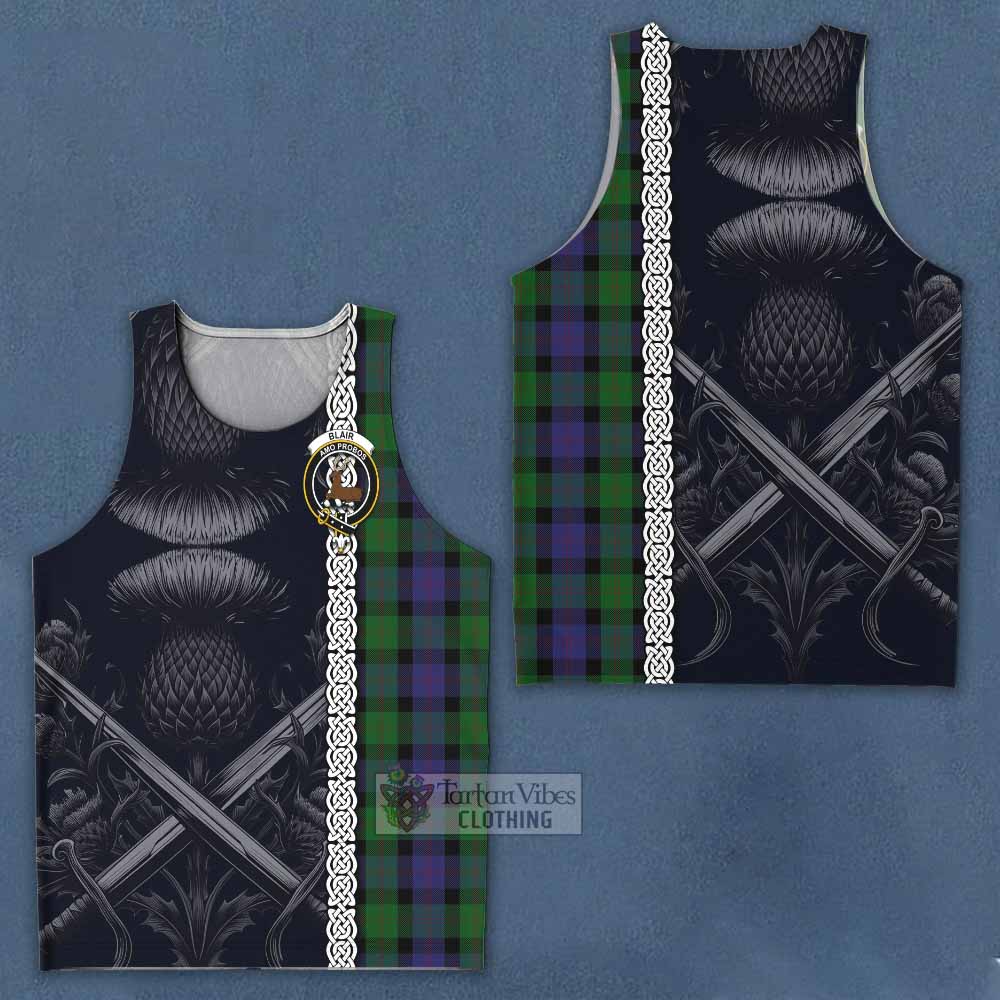 Tartan Vibes Clothing Blair Tartan Men's Tank Top with Family Crest Cross Sword Thistle Celtic Vibes