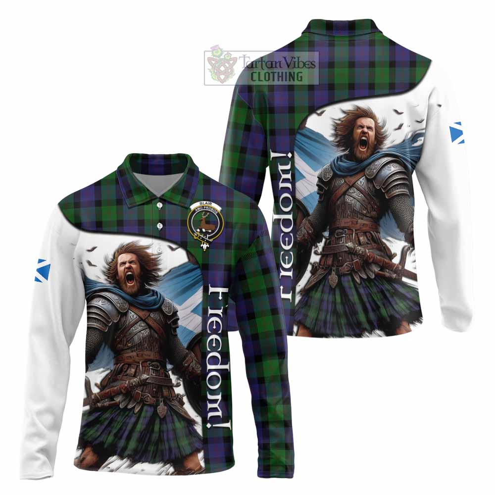 Tartan Vibes Clothing Blair Crest Tartan Long Sleeve Polo Shirt Inspired by the Freedom of Scottish Warrior