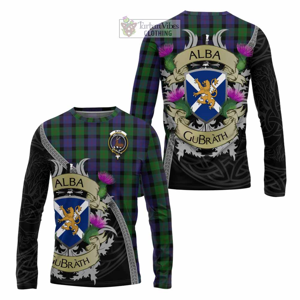 Tartan Vibes Clothing Blair Tartan Family Crest Long Sleeve T-Shirt Lion Rampant Royal Thistle Shield Celtic Inspired