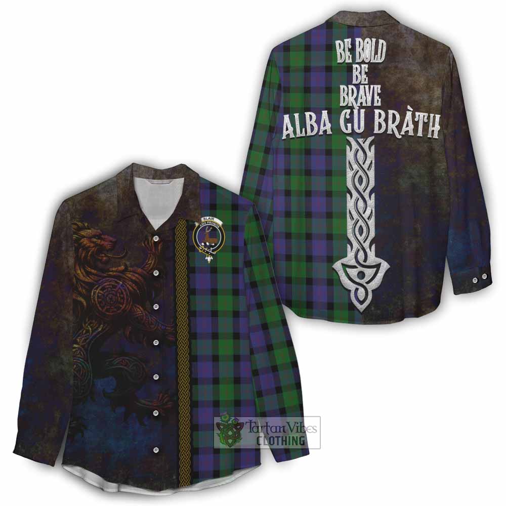 Tartan Vibes Clothing Blair Tartan Family Crest Women's Casual Shirt Alba Gu Brath Be Brave Lion Ancient Style