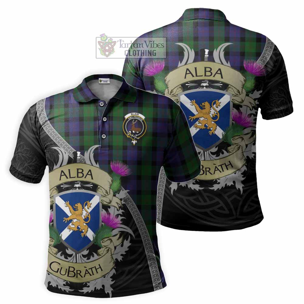 Tartan Vibes Clothing Blair Tartan Family Crest Polo Shirt Lion Rampant Royal Thistle Shield Celtic Inspired