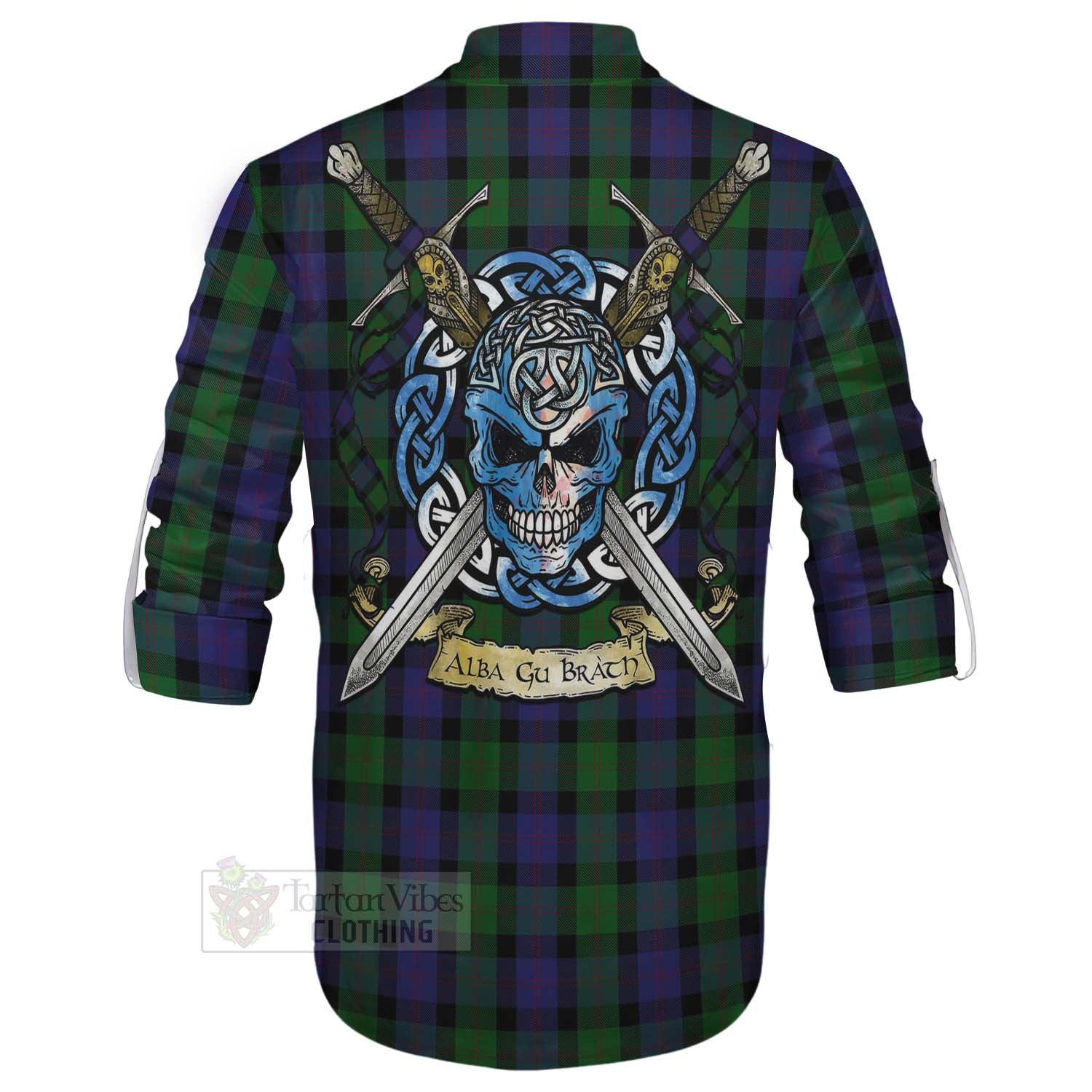 Tartan Vibes Clothing Blair Tartan Ghillie Kilt Shirt with Family Crest Celtic Skull Style
