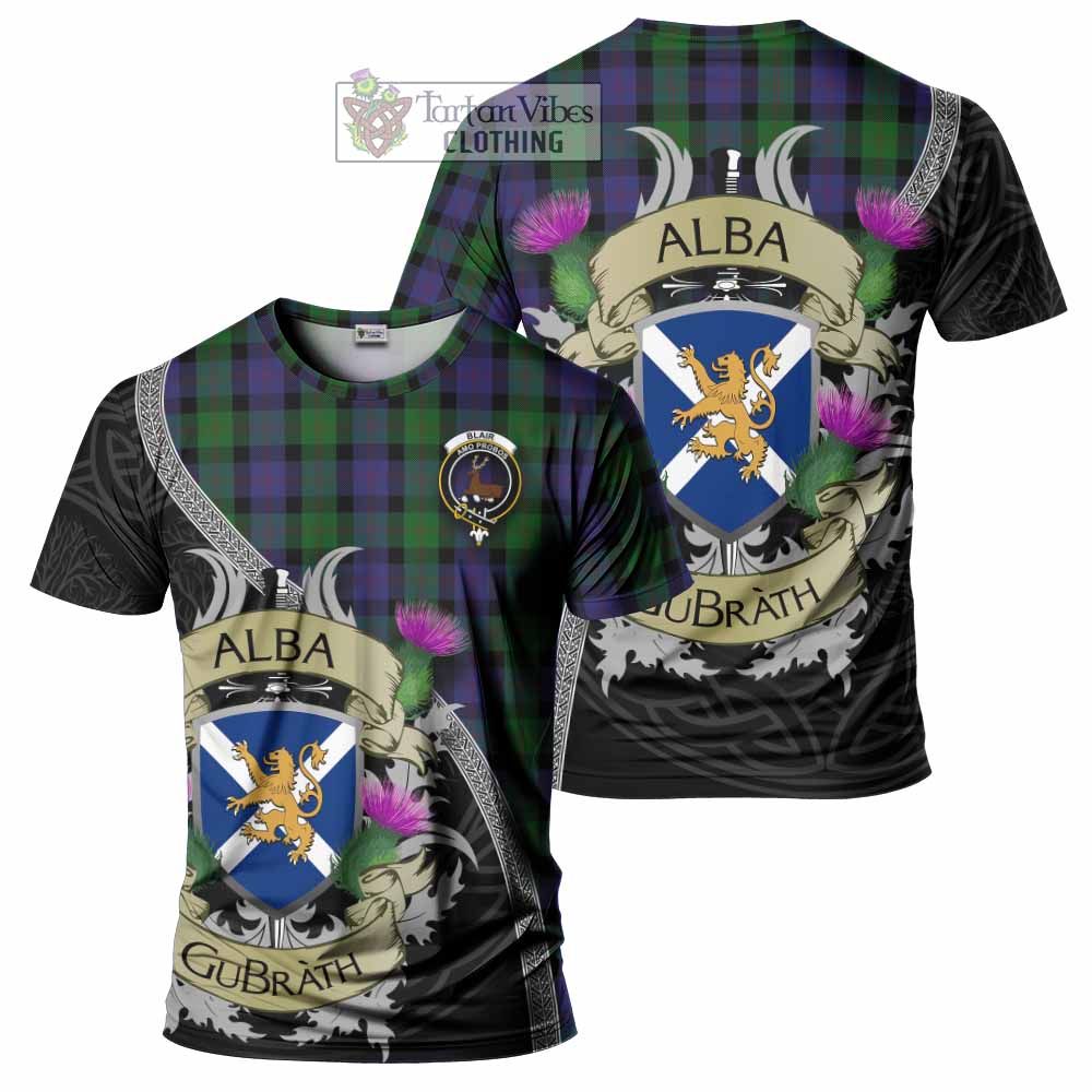 Tartan Vibes Clothing Blair Tartan Family Crest T-Shirt Lion Rampant Royal Thistle Shield Celtic Inspired