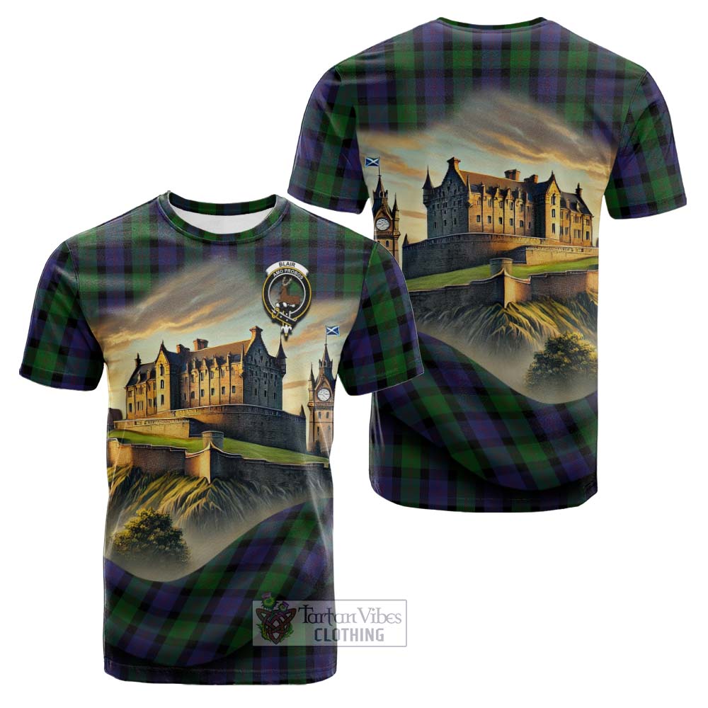 Tartan Vibes Clothing Blair Tartan Family Crest Cotton T-shirt with Scottish Ancient Castle Style