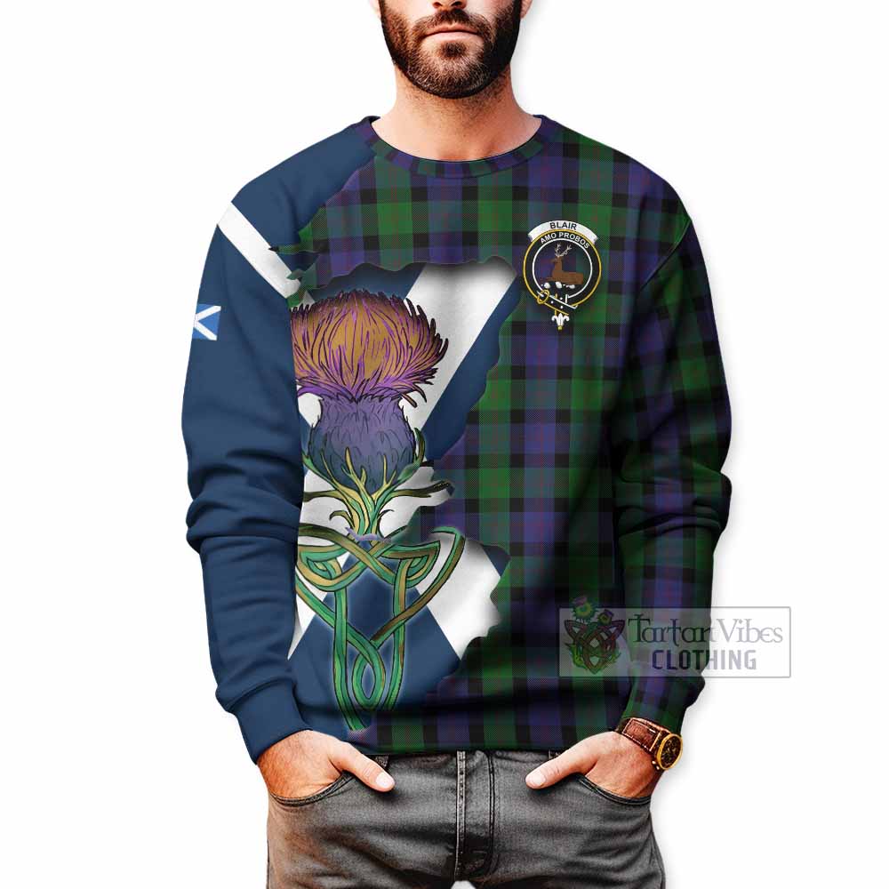 Tartan Vibes Clothing Blair Tartan Family Crest Sweatshirt Scottish Thistle Celtic Inspired