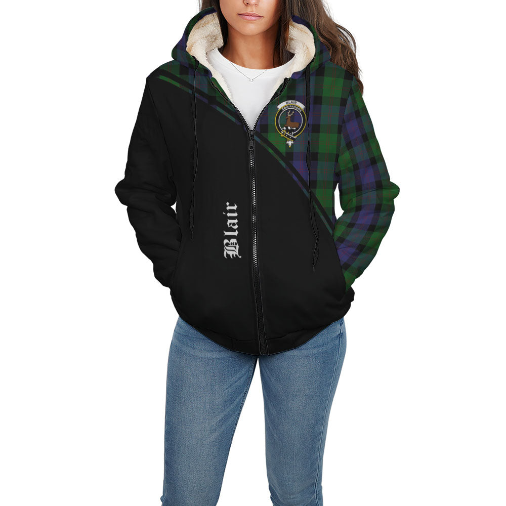Blair Tartan Sherpa Hoodie with Family Crest Curve Style - Tartanvibesclothing