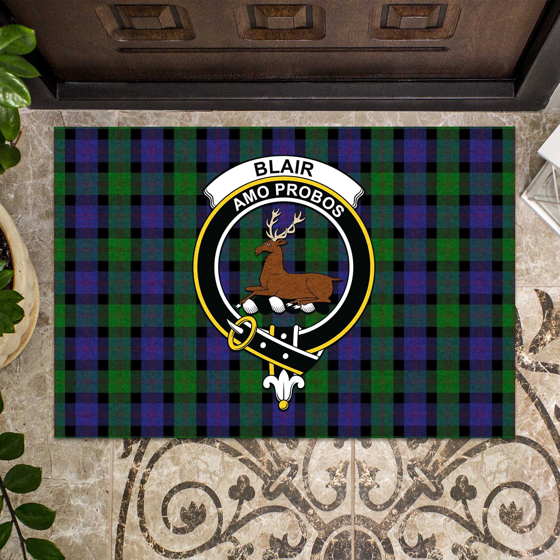 Blair Tartan Door Mat with Family Crest - Tartanvibesclothing