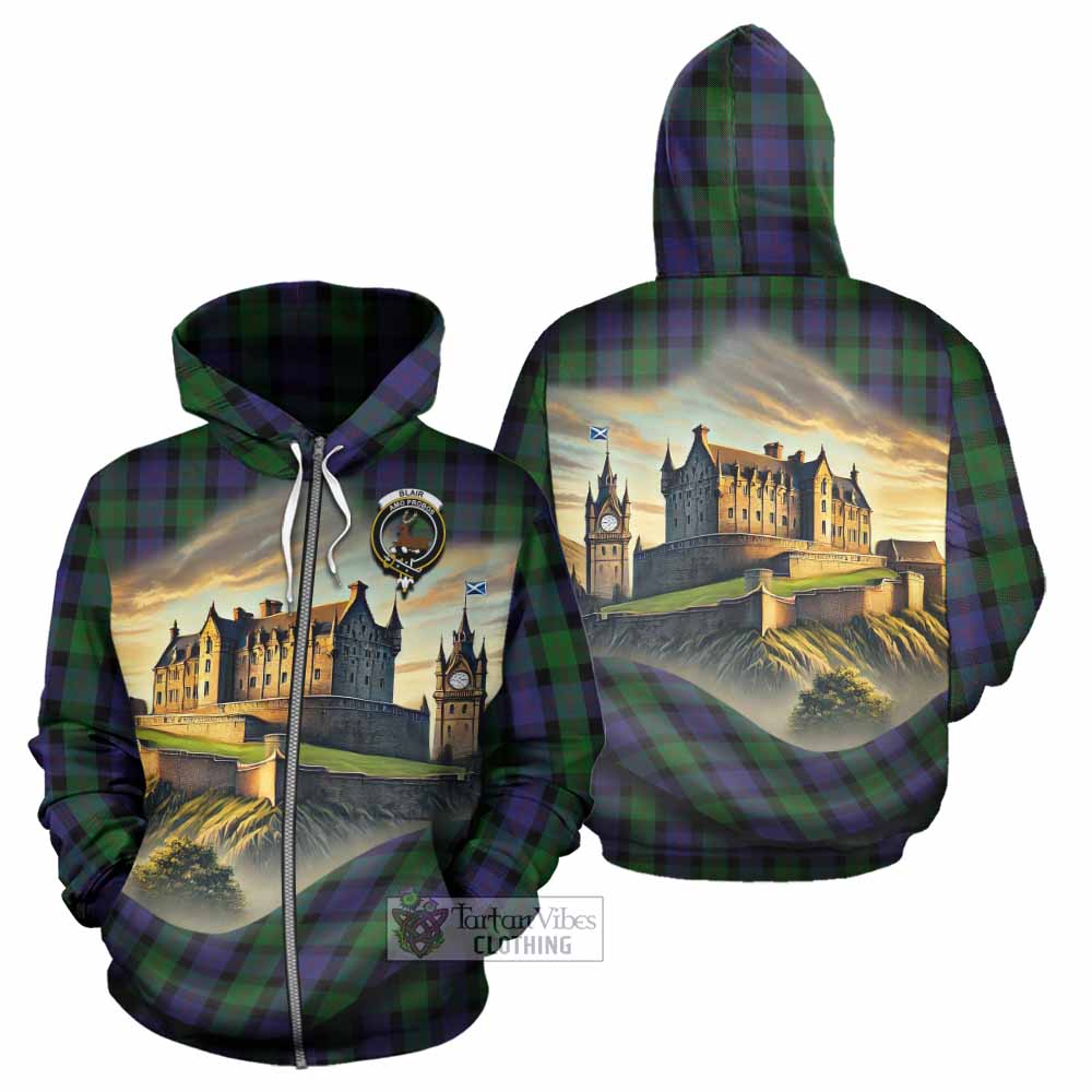 Tartan Vibes Clothing Blair Tartan Family Crest Hoodie with Scottish Ancient Castle Style