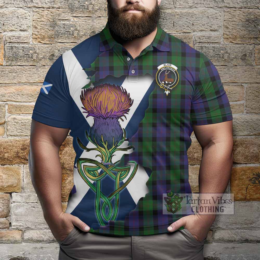 Tartan Vibes Clothing Blair Tartan Family Crest Polo Shirt Scottish Thistle Celtic Inspired