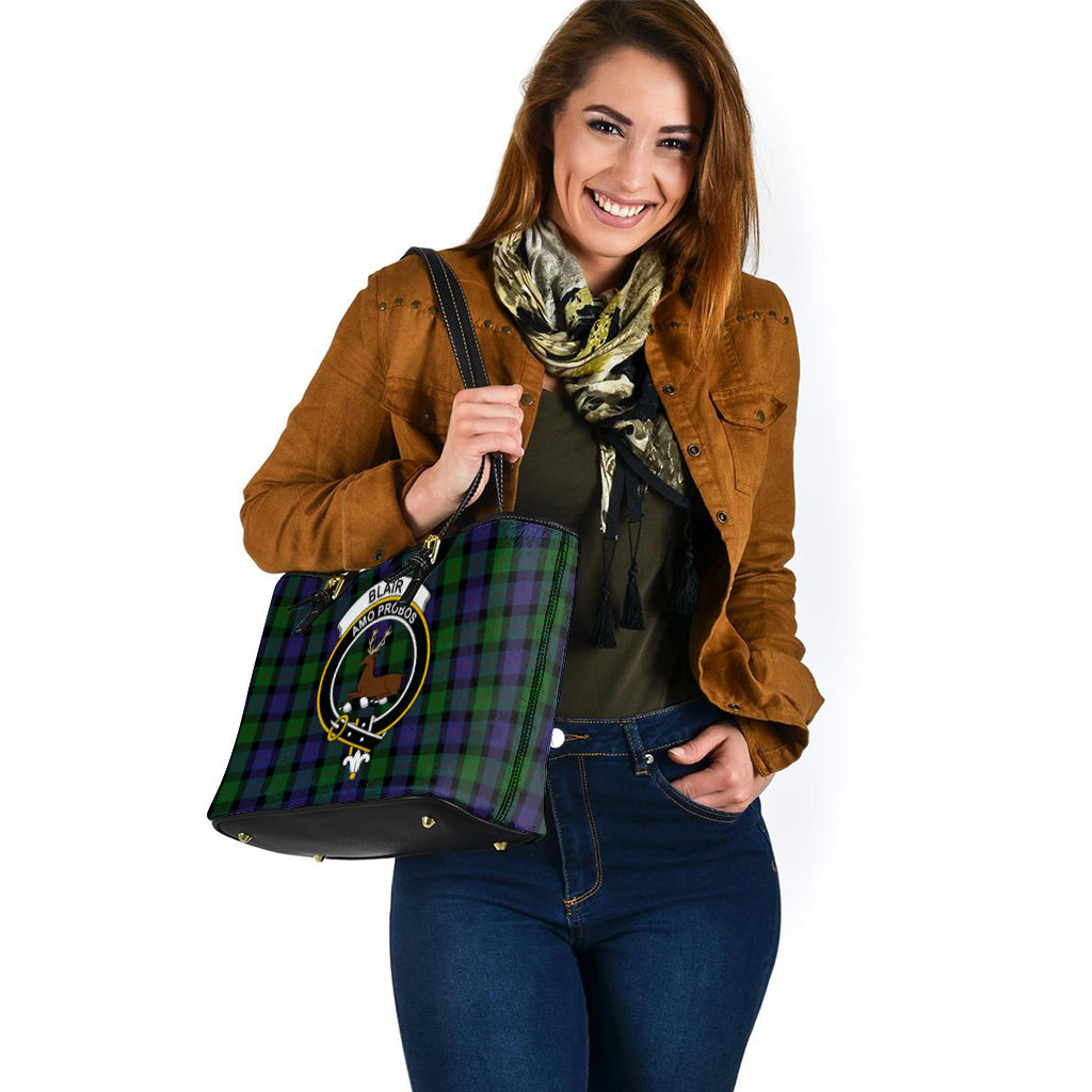 Blair Tartan Leather Tote Bag with Family Crest - Tartanvibesclothing
