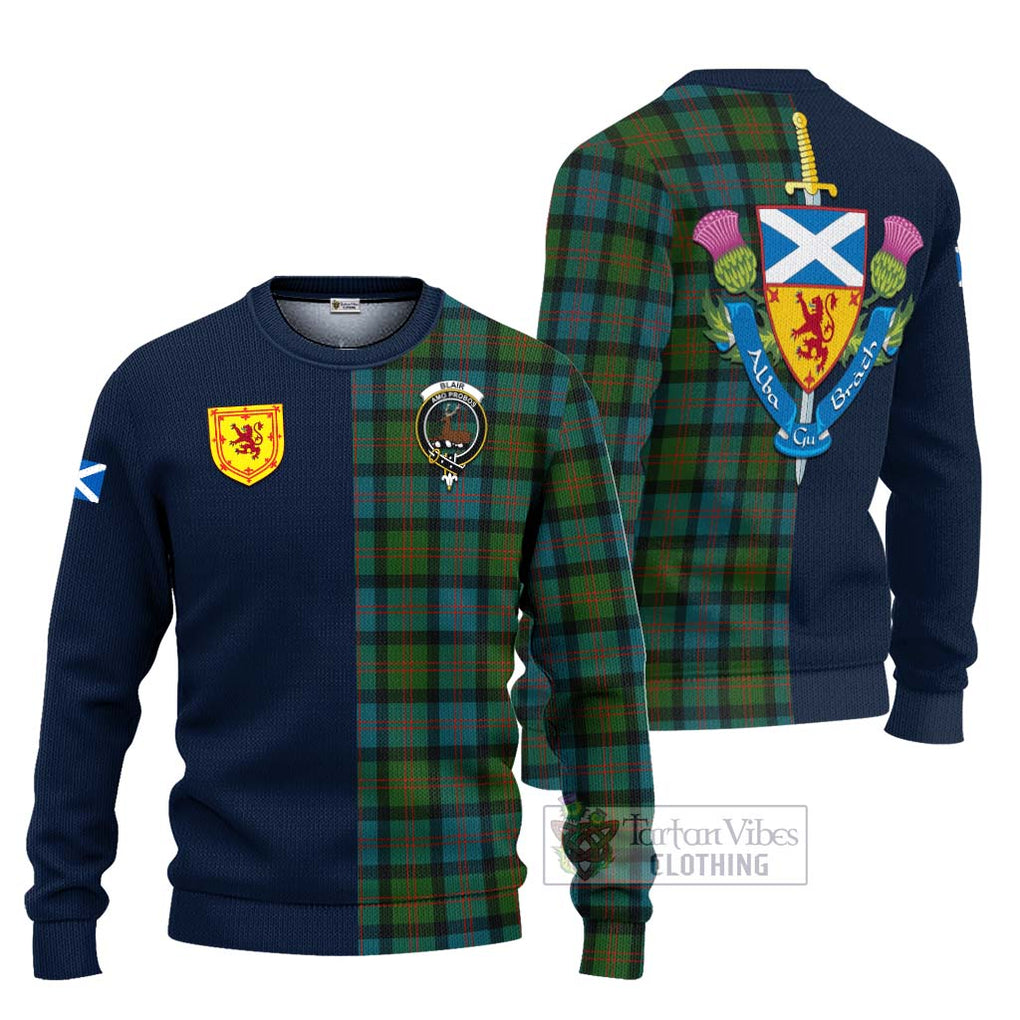 Tartan Vibes Clothing Blair Ancient Tartan Knitted Sweater with Scottish Lion Royal Arm Half Style
