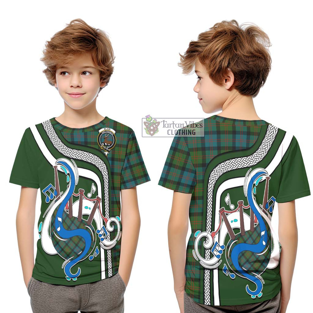 Tartan Vibes Clothing Blair Ancient Tartan Kid T-Shirt with Epic Bagpipe Style