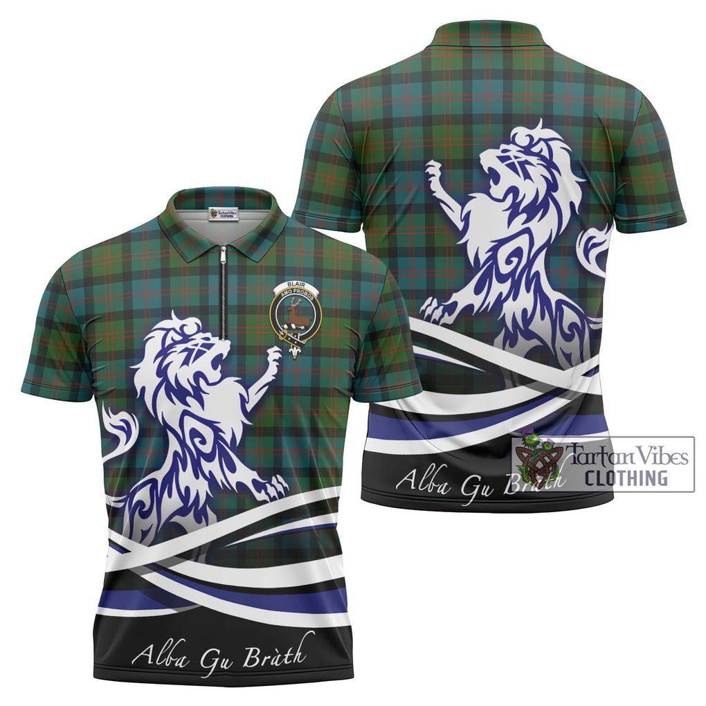Blair Ancient Tartan Zipper Polo Shirt with Alba Gu Brath Regal Lion Emblem Unisex - Tartanvibesclothing Shop