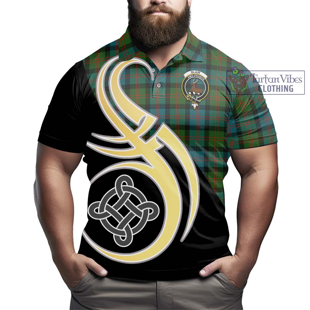 Blair Ancient Tartan Polo Shirt with Family Crest and Celtic Symbol Style - Tartan Vibes Clothing