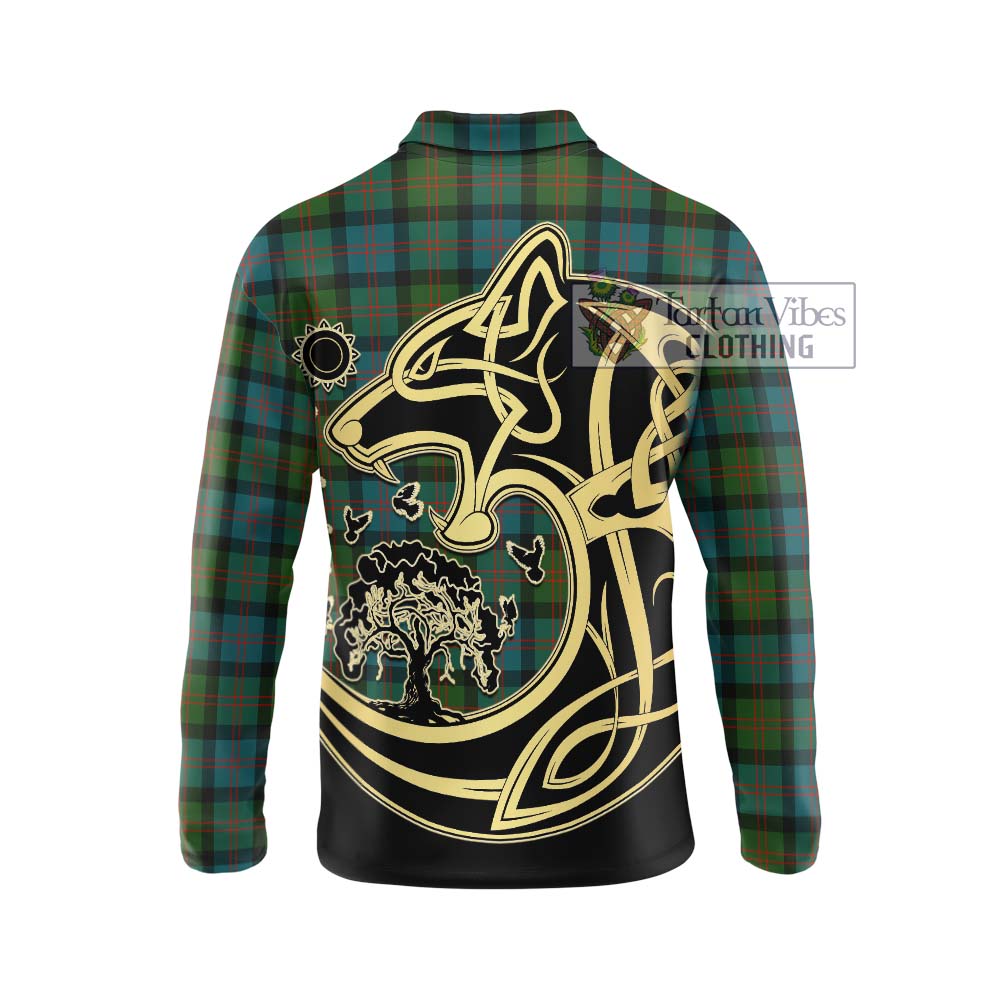 Blair Ancient Tartan Long Sleeve Polo Shirt with Family Crest Celtic Wolf Style - Tartan Vibes Clothing